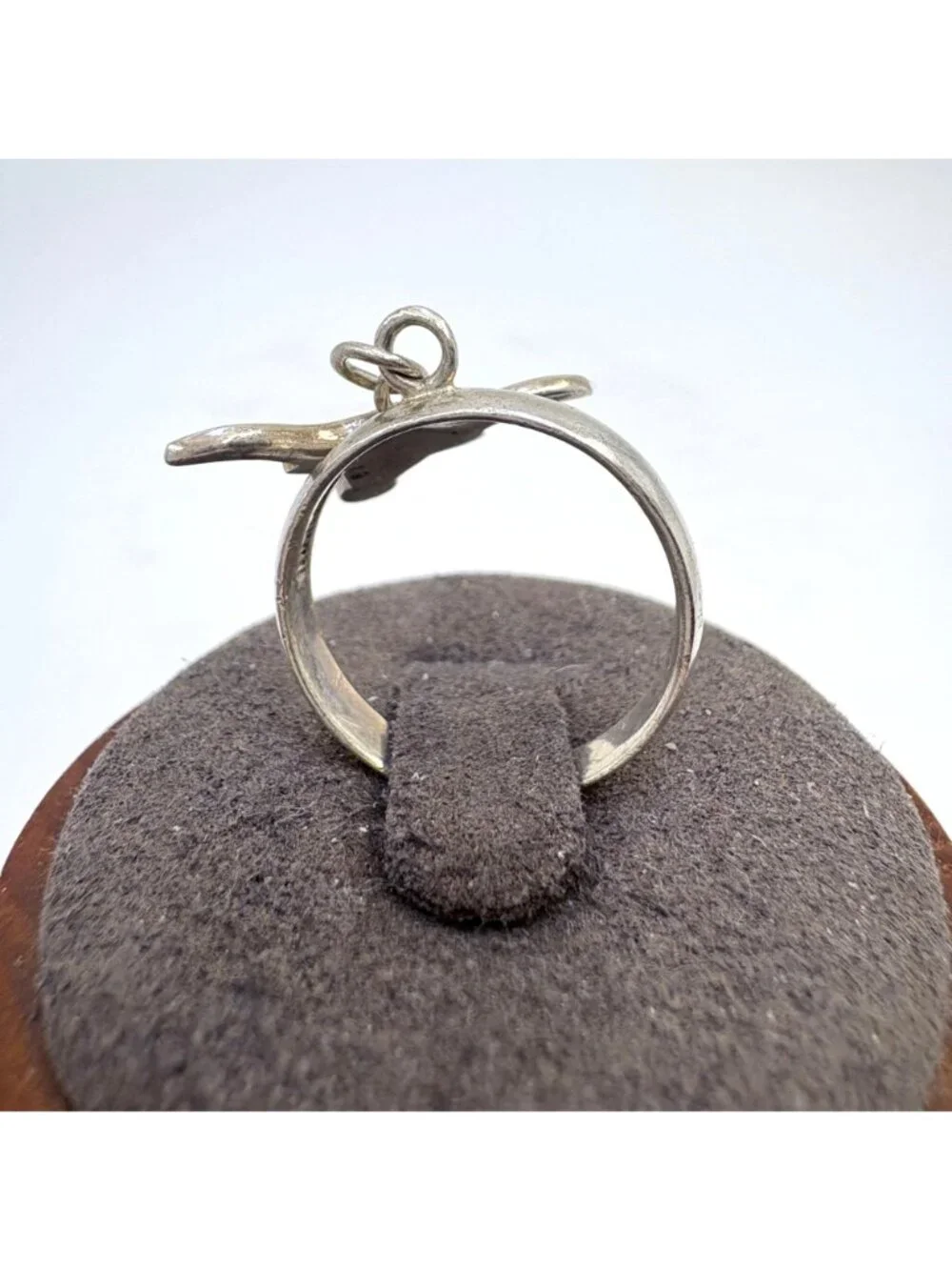 Dangling Longhorn Bull Charm Ring Sterling Silver 925 Size 6.5